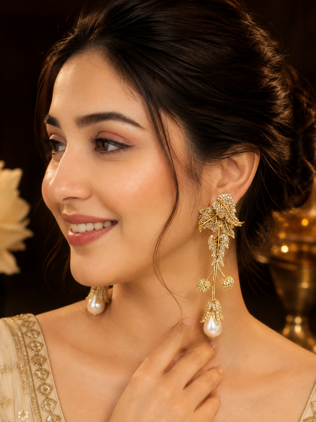 Royal Floral Crystal Long Dangler Earrings