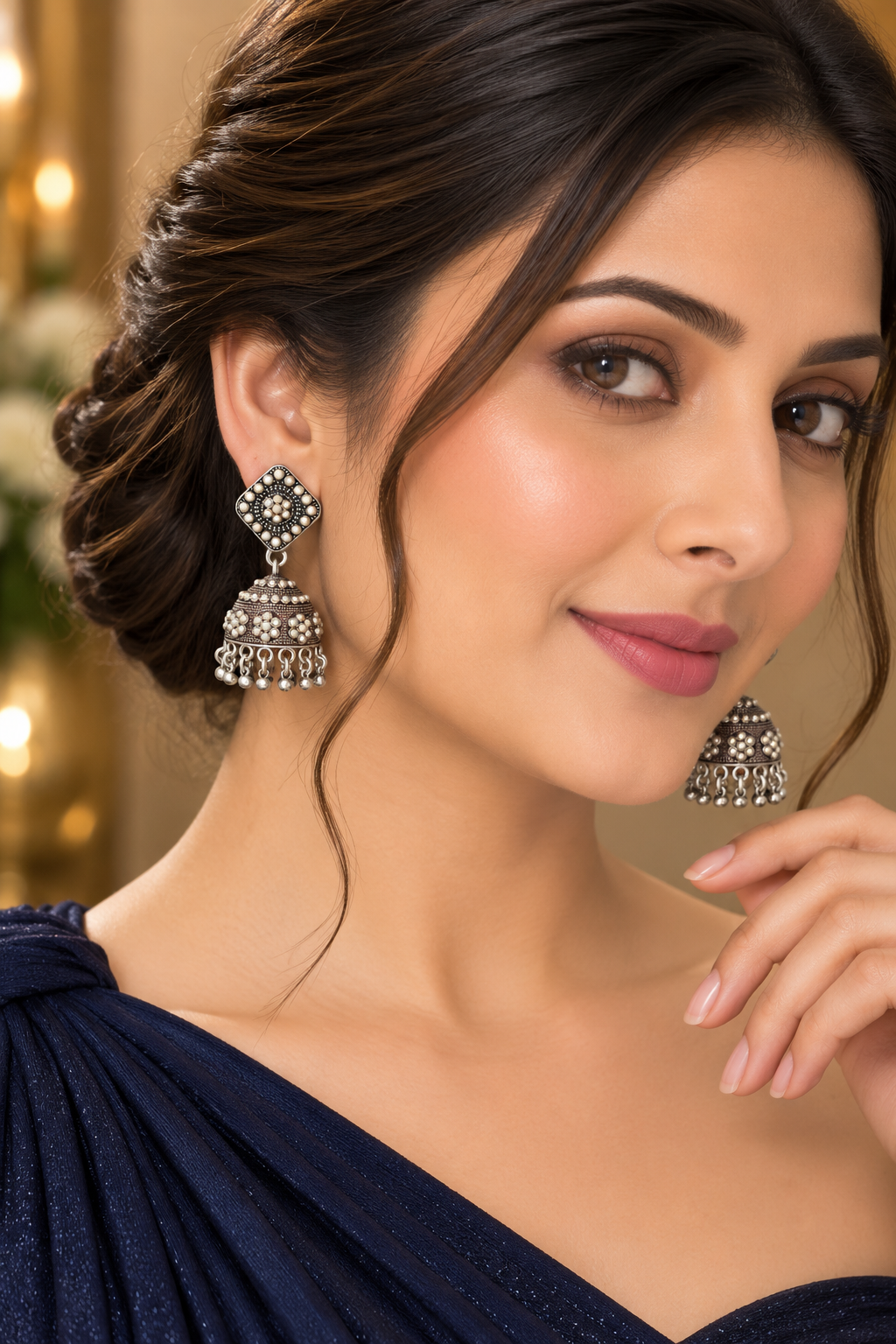 Noorvi Oxidized Pearl Dome Jhumkas
