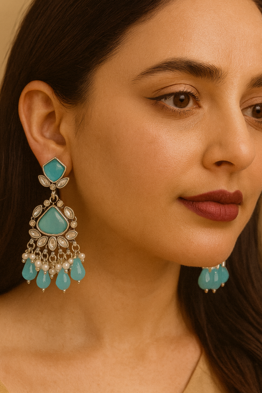 Turquoise blue Sunshine Kundan Drop Earrings