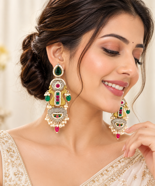 Heritage Emerald Ruby Pearl Drop Earrings