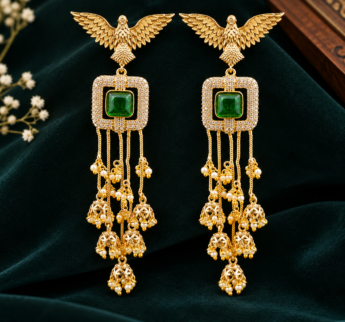 Regal Peacock Emerald Statement Earrings