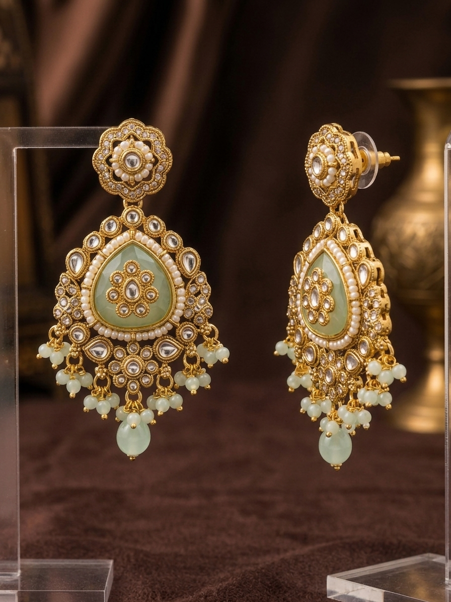 Royal Mint Green Kundan Necklace Set