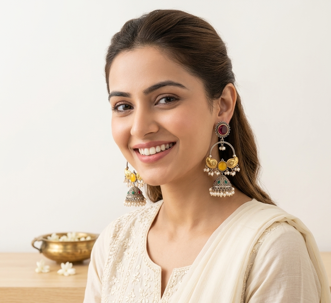 Royal Ruby Emerald Jhumka Earrings