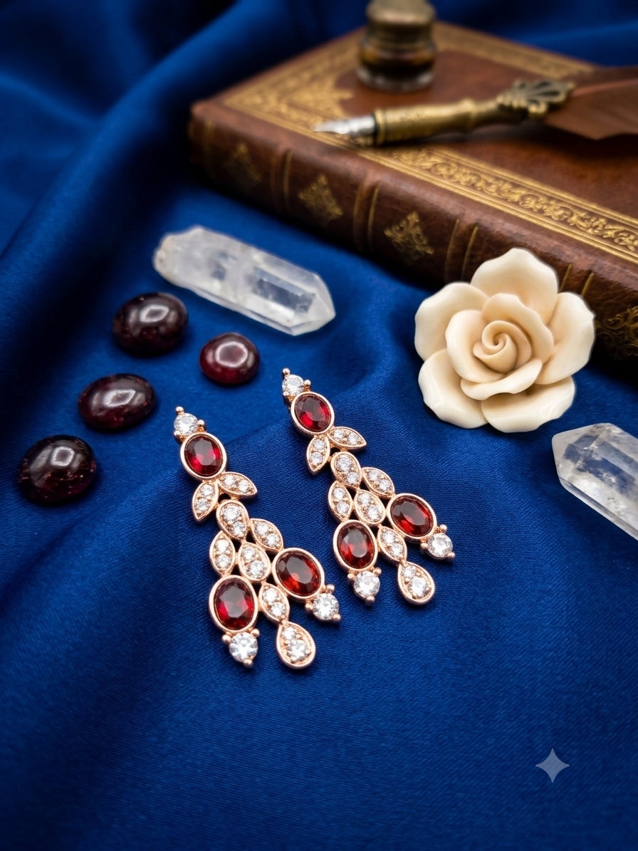 Red Crystal Cascade Earrings