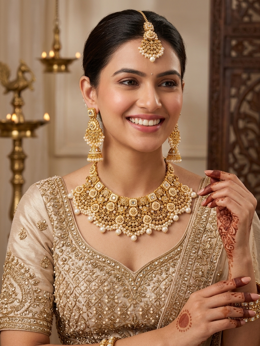 Royal Kundan Pearl Necklace Set