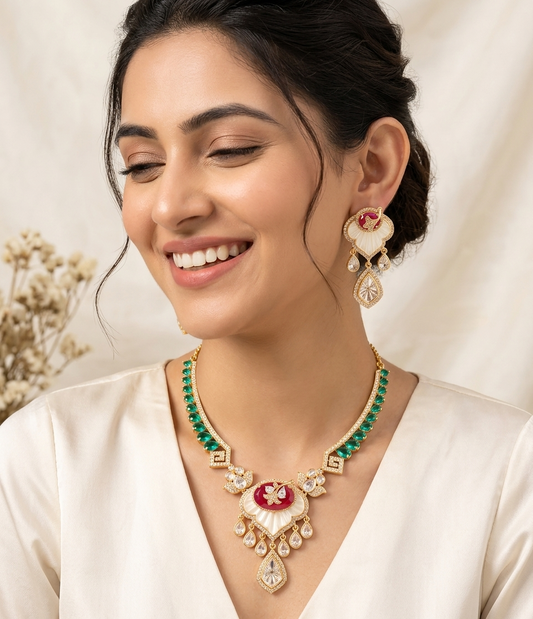 Emerald Bloom Kundan Necklace Set