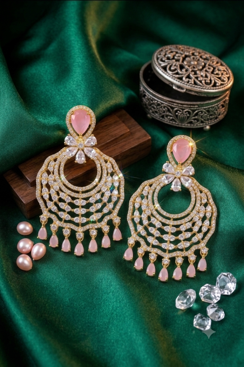 Pink Stone Chandelier Earrings