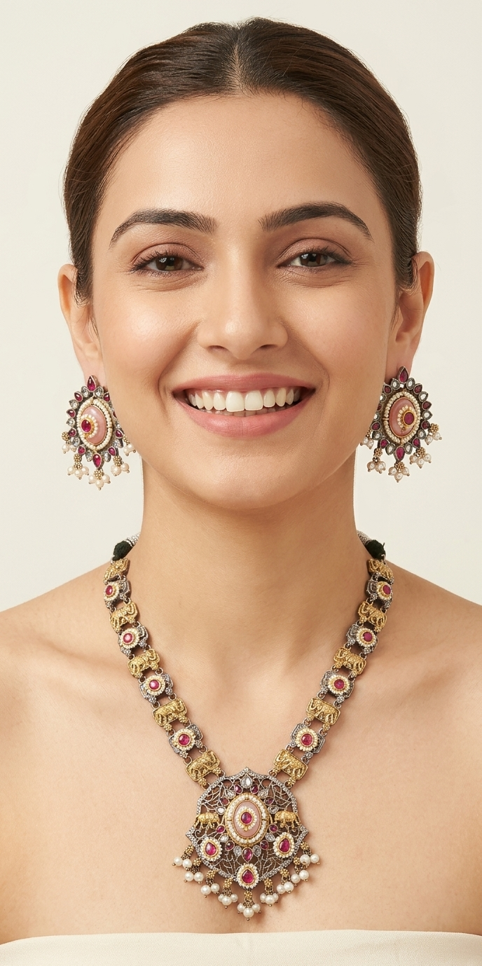Ruby & Pearl Traditional Statement Necklace Set