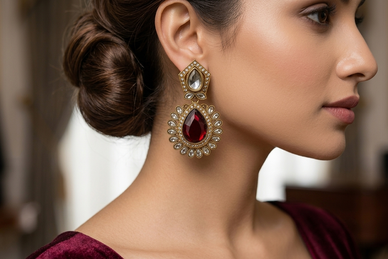 Crimson Royale Kundan Studs