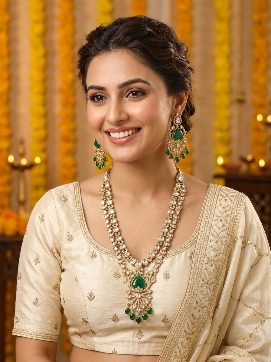 Emerald Royale Kundan Necklace Set
