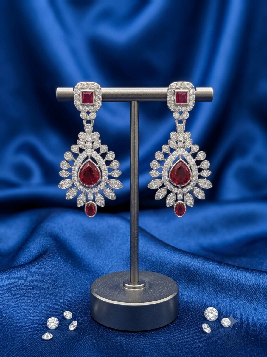 Deep Pink Ruby Gemstone Drop Earrings