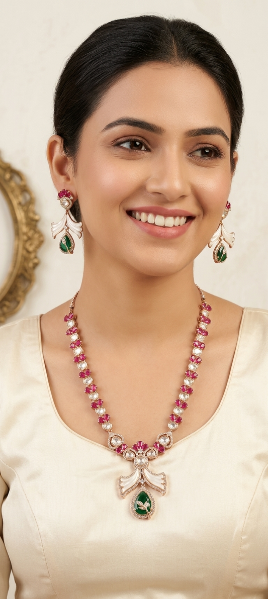 Pink & Emerald Royal Pendant Necklace Set