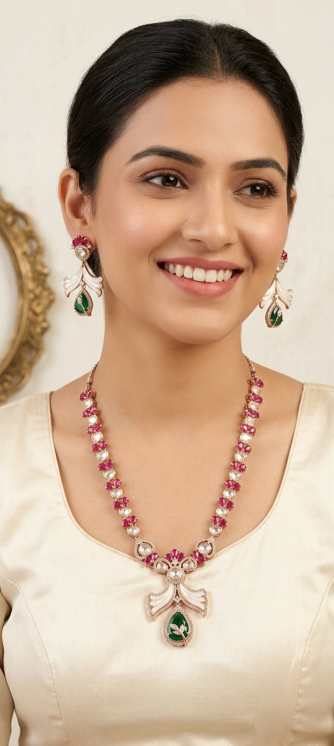 Pink & Emerald Royal Pendant Necklace Set