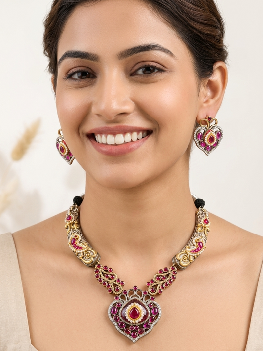 Royal Ruby Heart Necklace Set