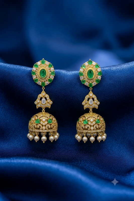 Green Timeless Heritage Pearl Jhumkas