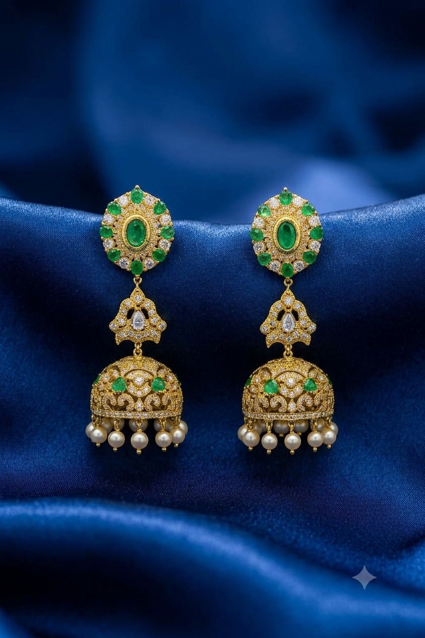 Green Timeless Heritage Pearl Jhumkas