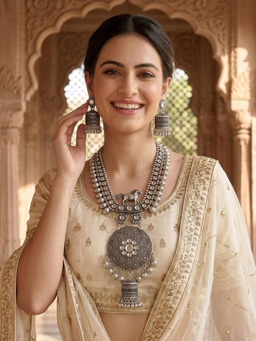 Antique Silver Motif Necklace Set