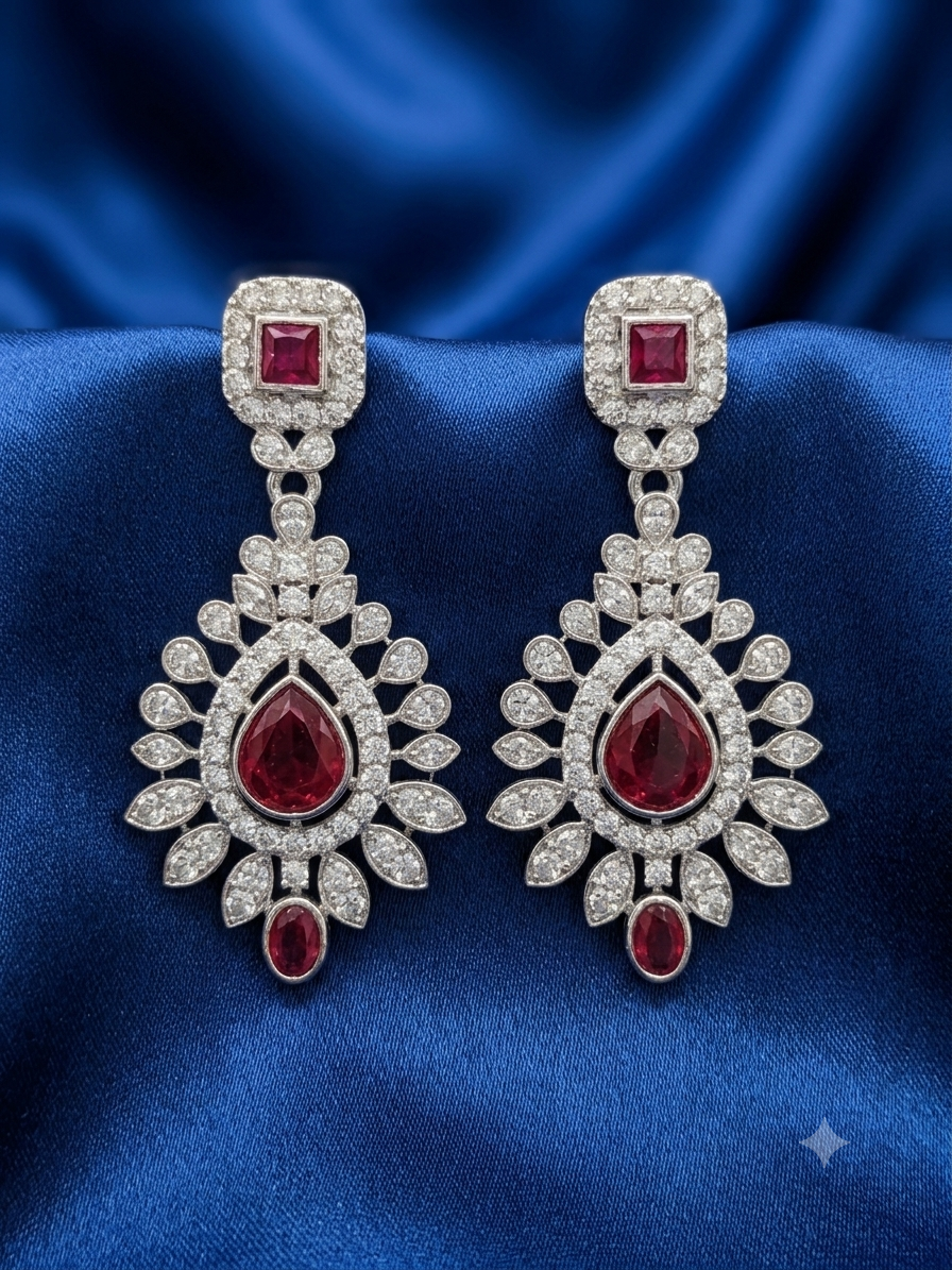 Deep Pink Ruby Gemstone Drop Earrings
