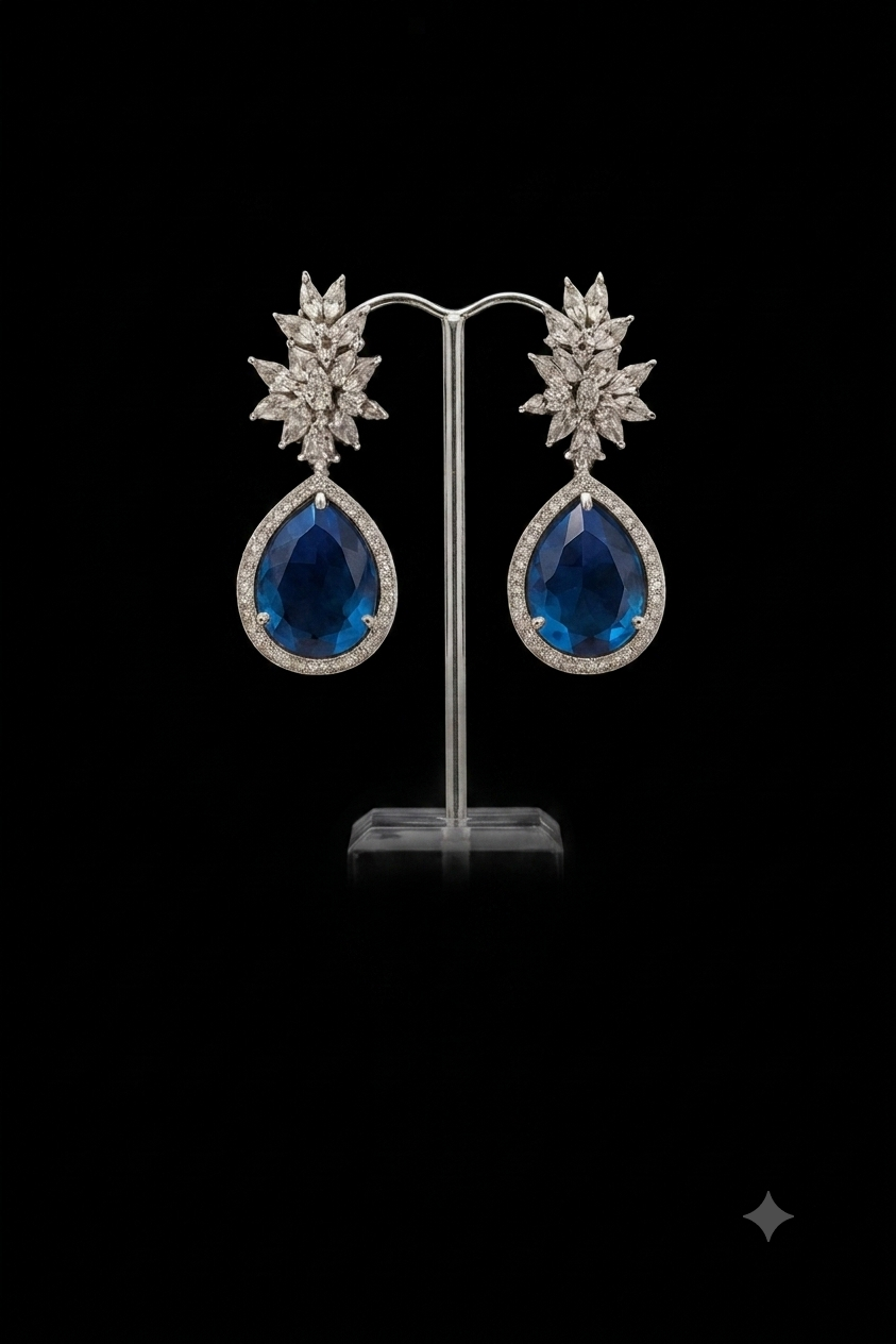 Navy Blue Royal Elegance Teardrop Crystal Earrings