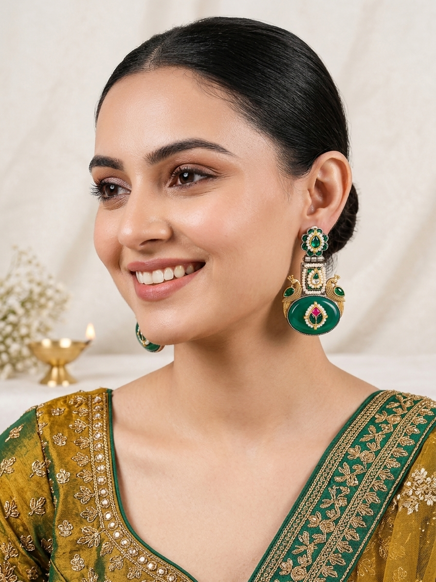 Royal Green Heritage Dangler Earrings