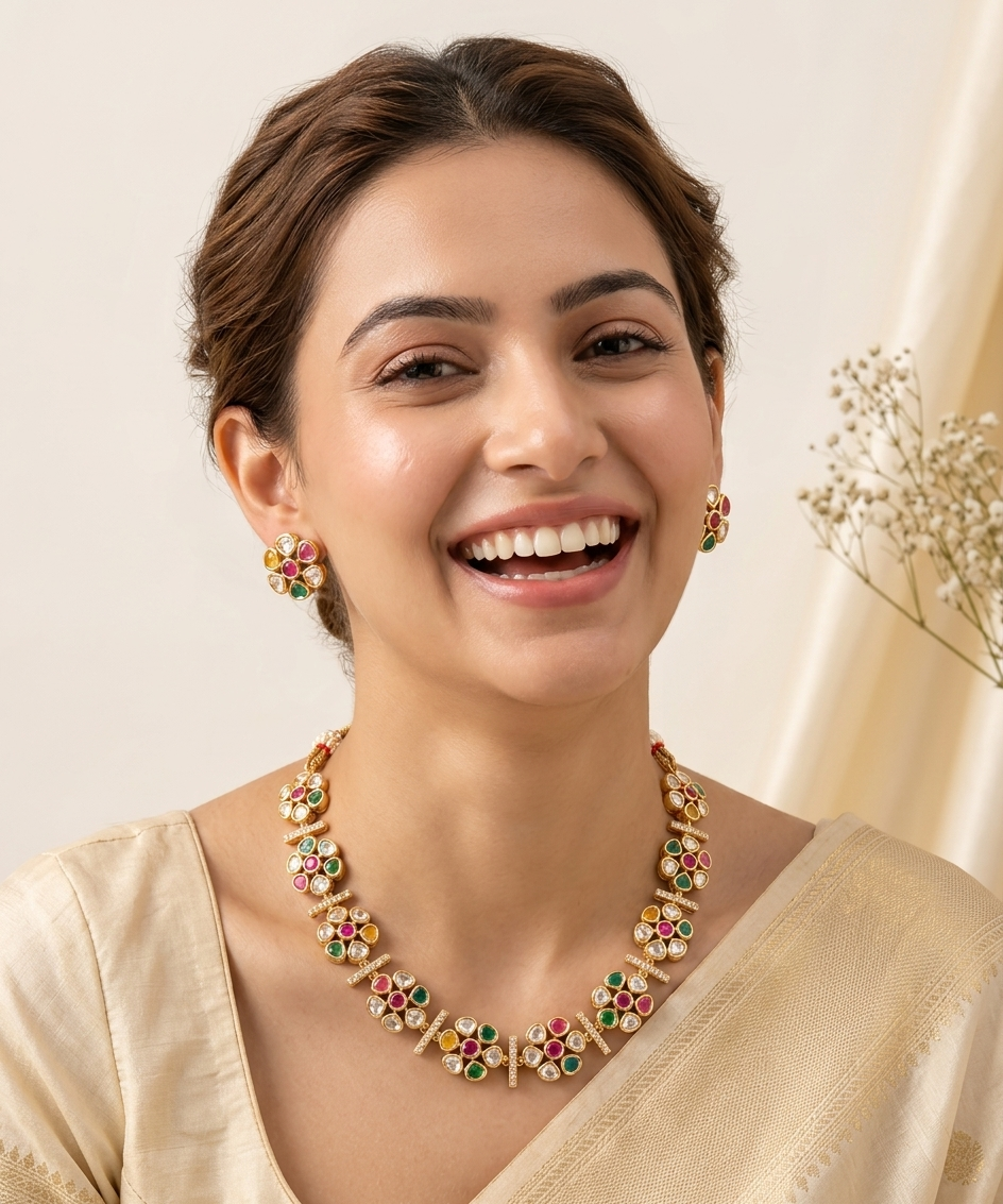 Royal Multicolor Floral Necklace Set