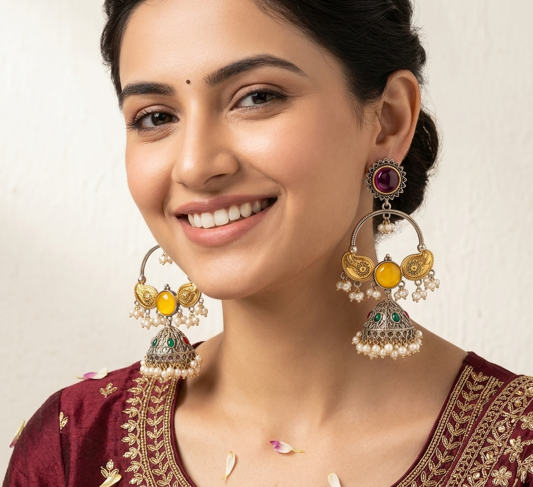 Royal Ruby Emerald Jhumka Earrings