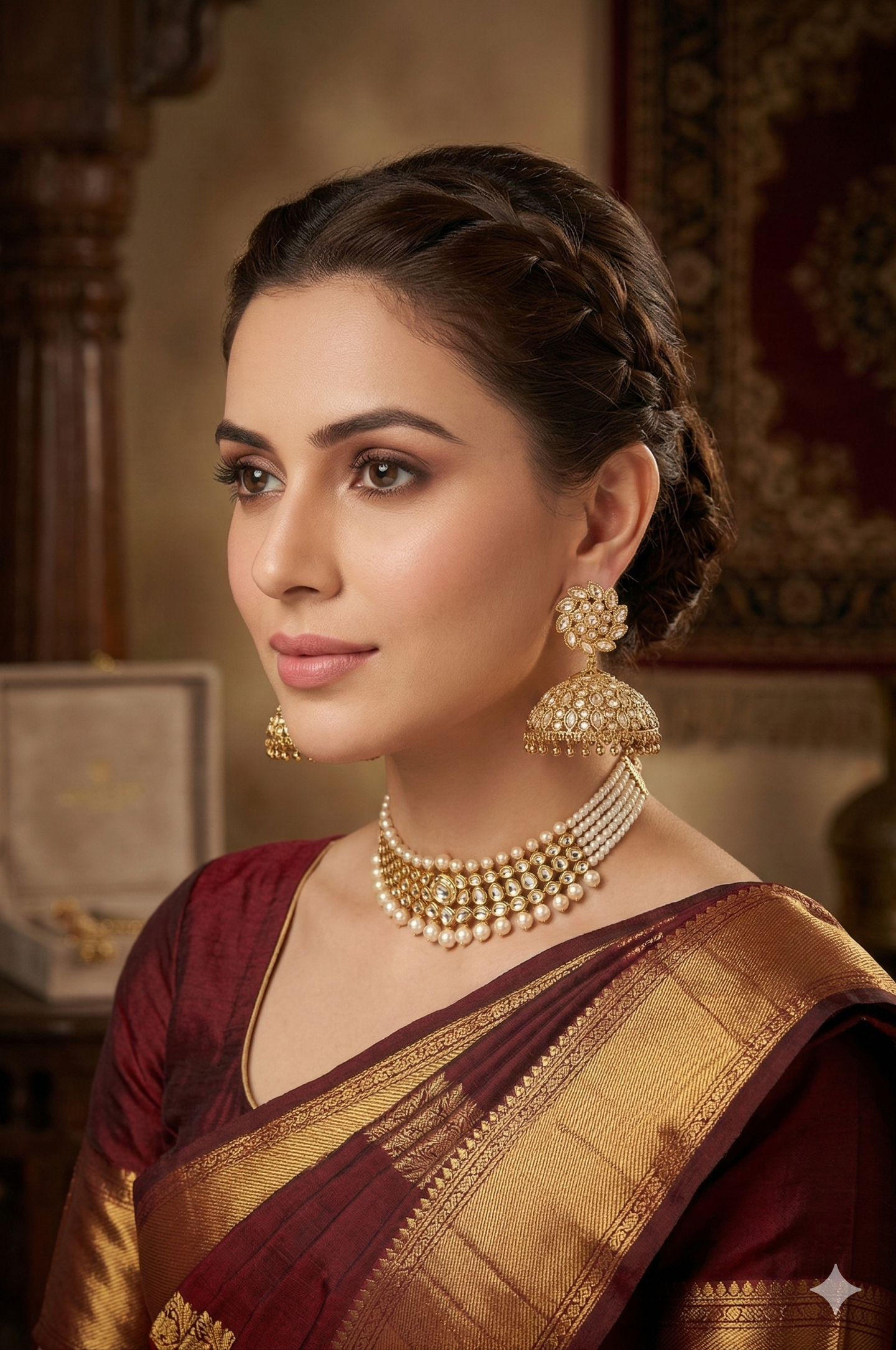 Gold Regal Kundan Jhumka