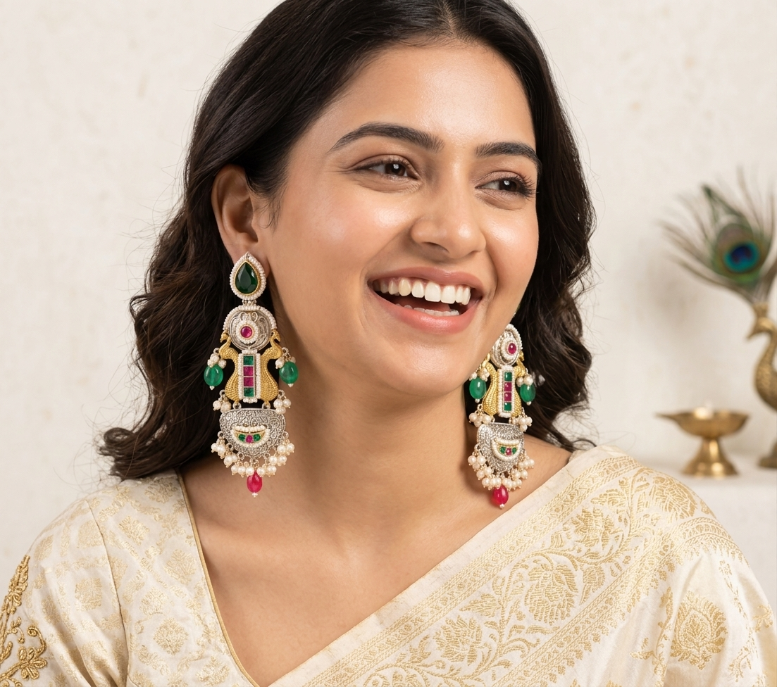 Heritage Emerald Ruby Pearl Drop Earrings