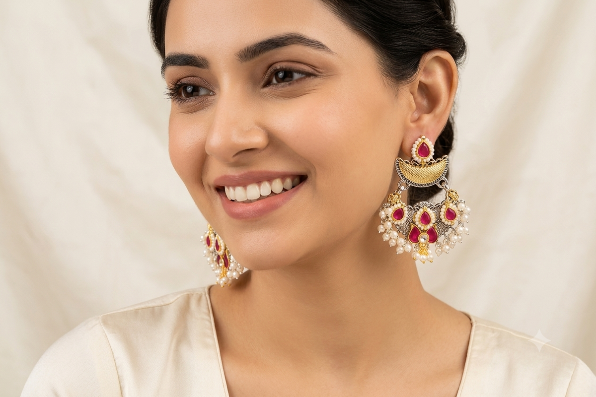 Ruby Bloom Pearl Drop Earrings