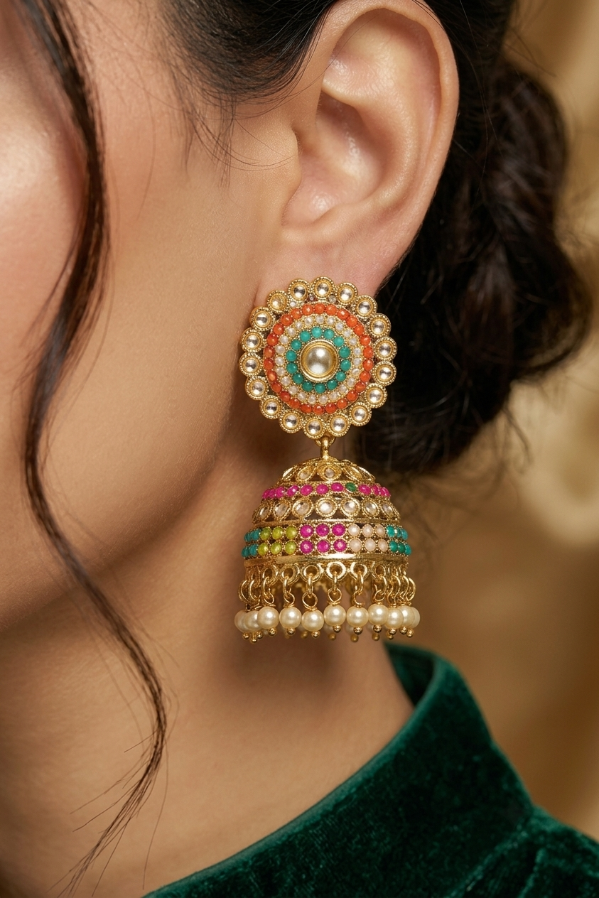 Rangmala Kundan Jhumka Earrings