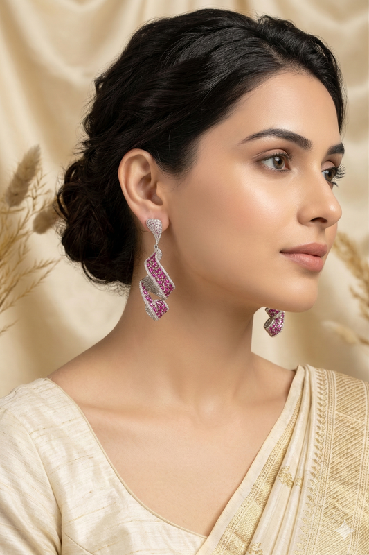 Deep Pink Twilight Swirl Pavé Earrings