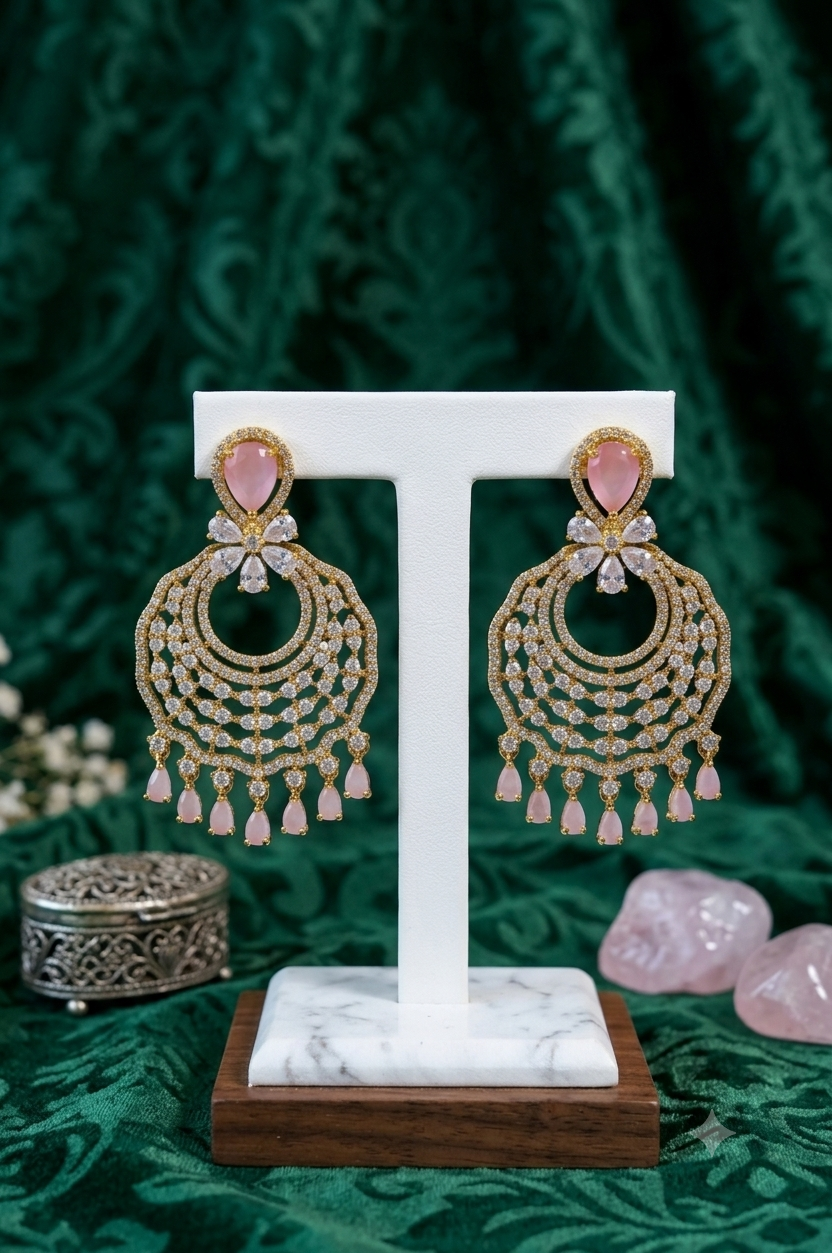 Pink Stone Chandelier Earrings