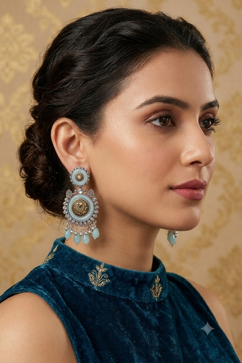 Aqua Mayura Antique Jhumkas