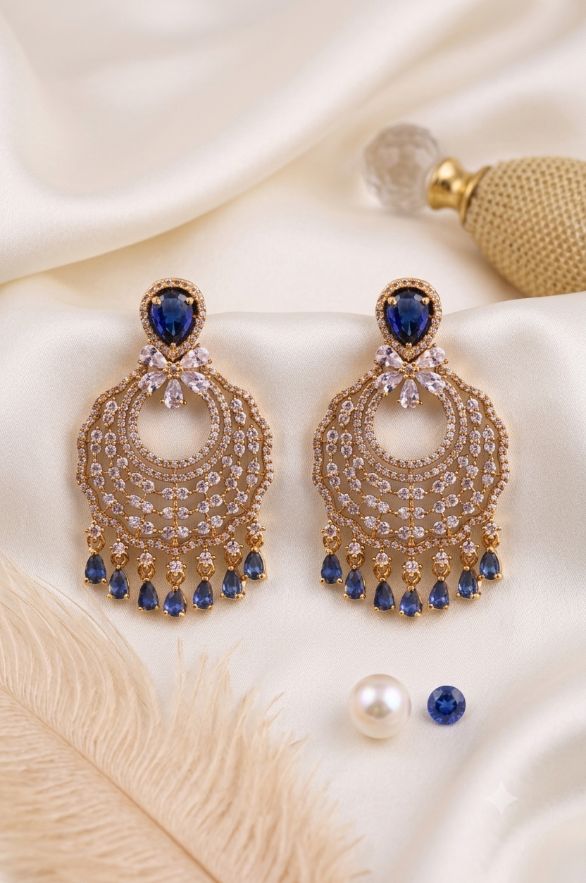 Royal Blue Stone Chandelier Earrings