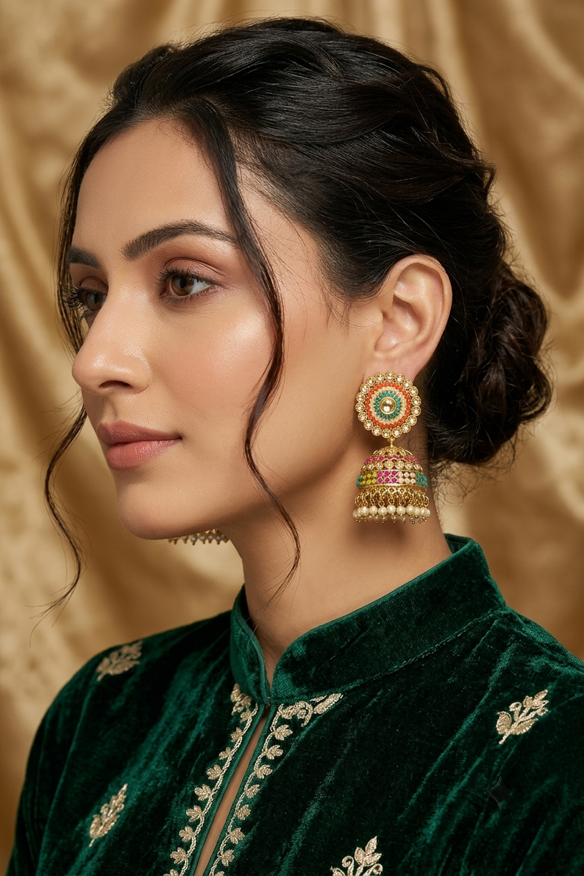 Rangmala Kundan Jhumka Earrings