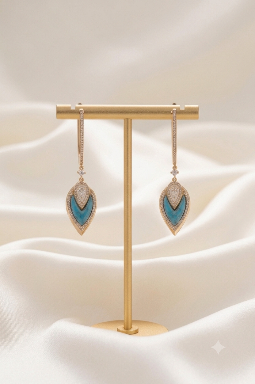 Elegant Turquoise & Diamond Drop Earrings