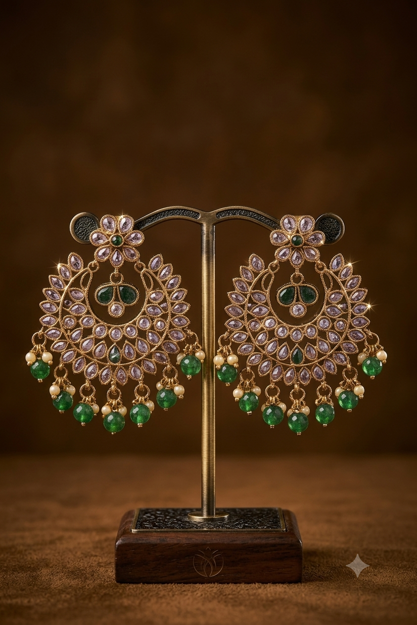 Green Royal Kundan Chandbali Earrings