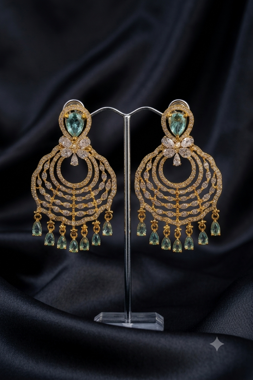Green Stone Chandelier Earrings