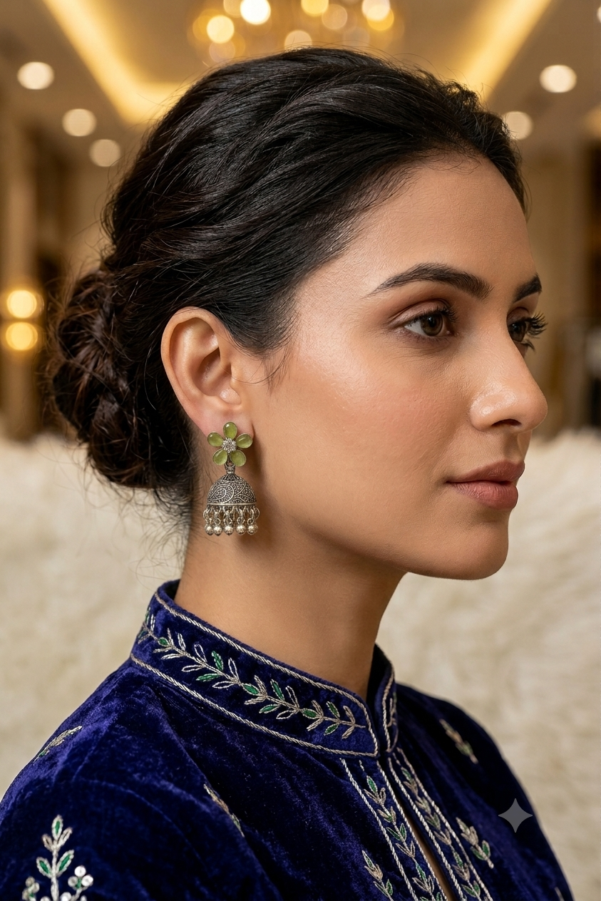 Floral Glow Oxidized Jhumkas