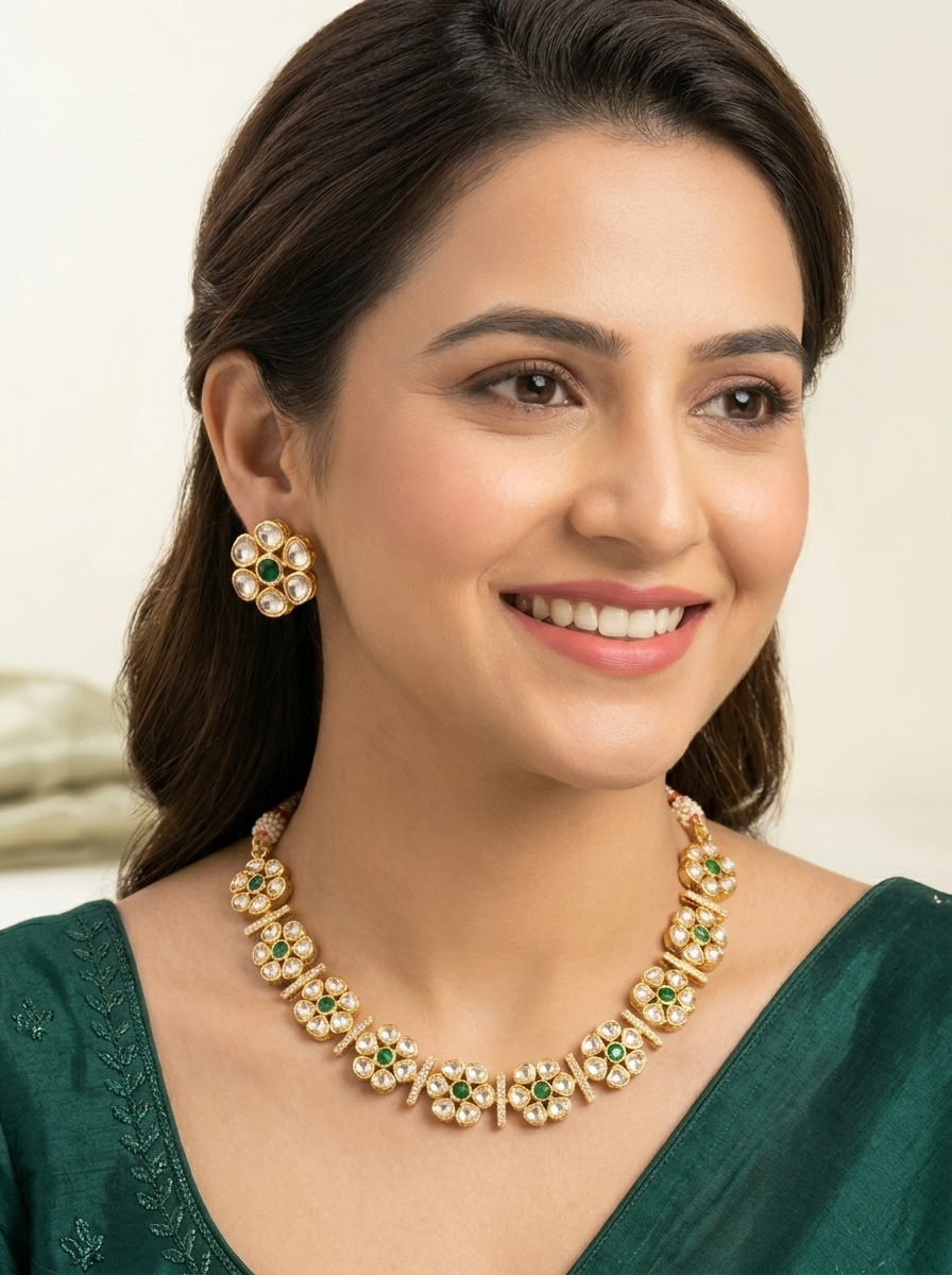 Royal Emerald Floral Necklace Set