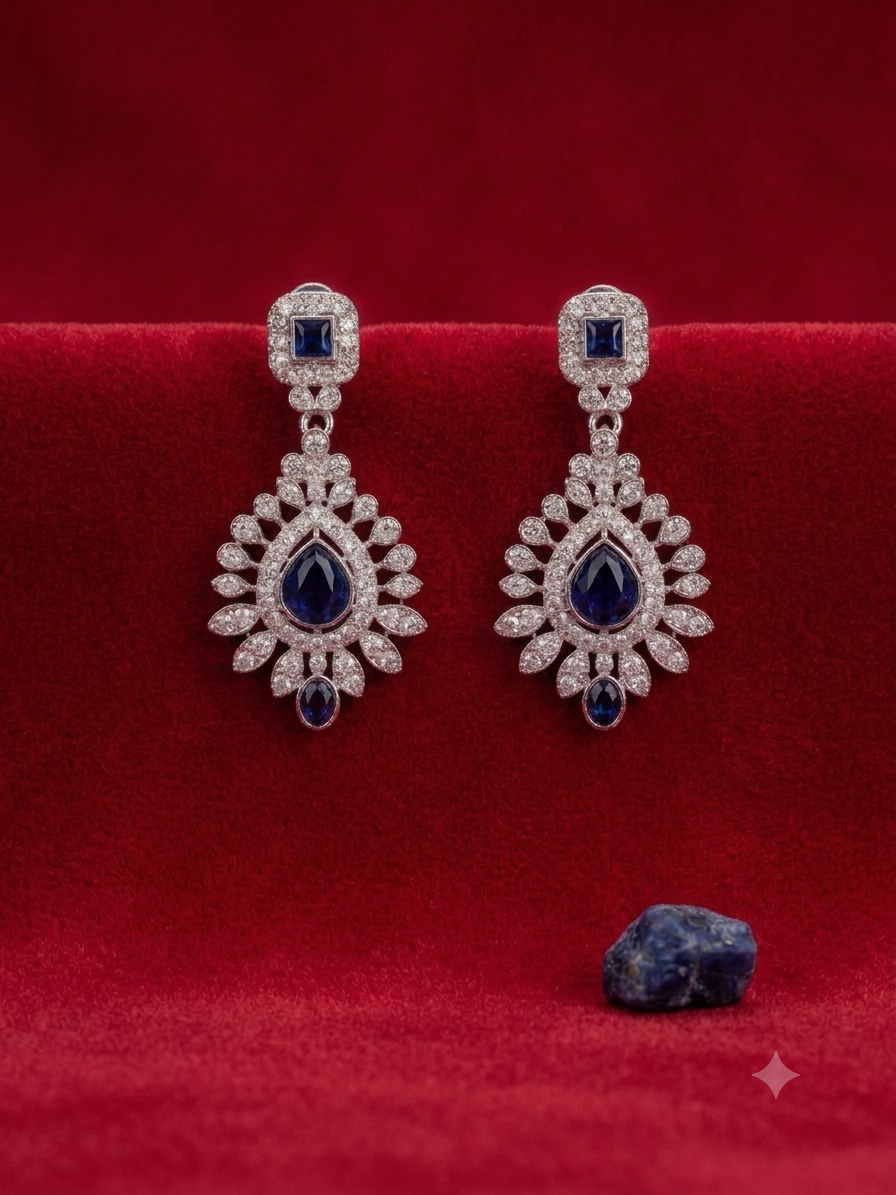 Blue Ruby Gemstone Drop Earrings