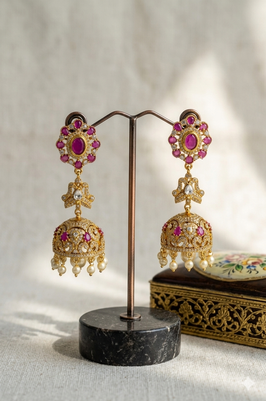 Deep Pink Timeless Heritage Pearl Jhumkas