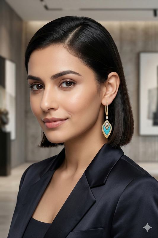 Elegant Turquoise & Diamond Drop Earrings