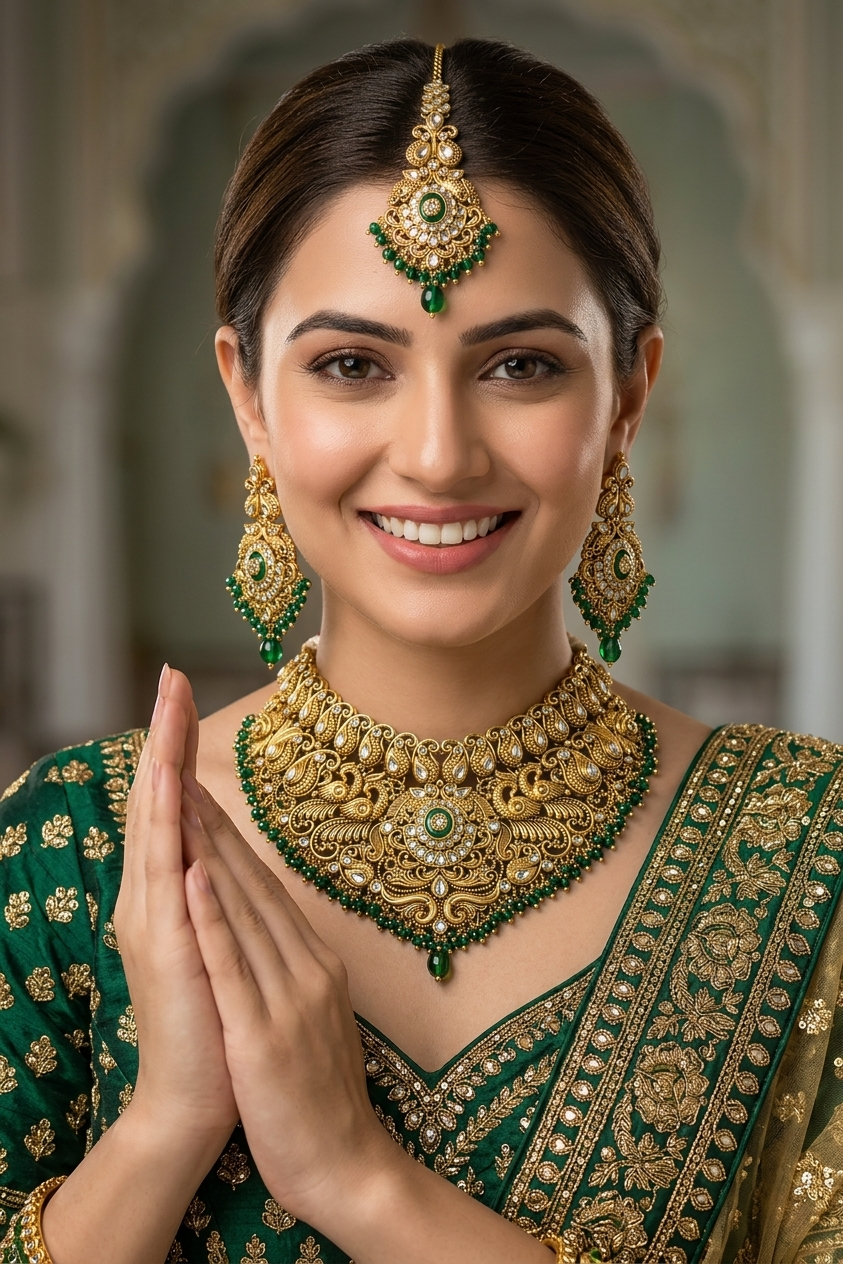 Emerald Peacock Heritage Necklace Set