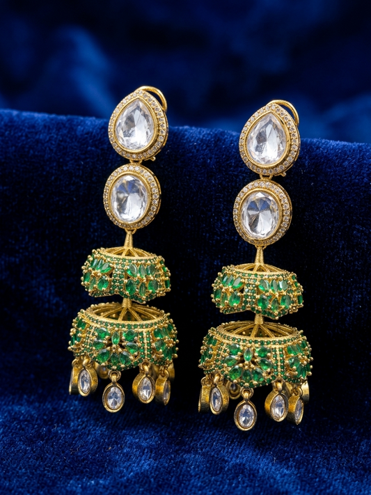 Emerald Royale Crystal Jhumkas