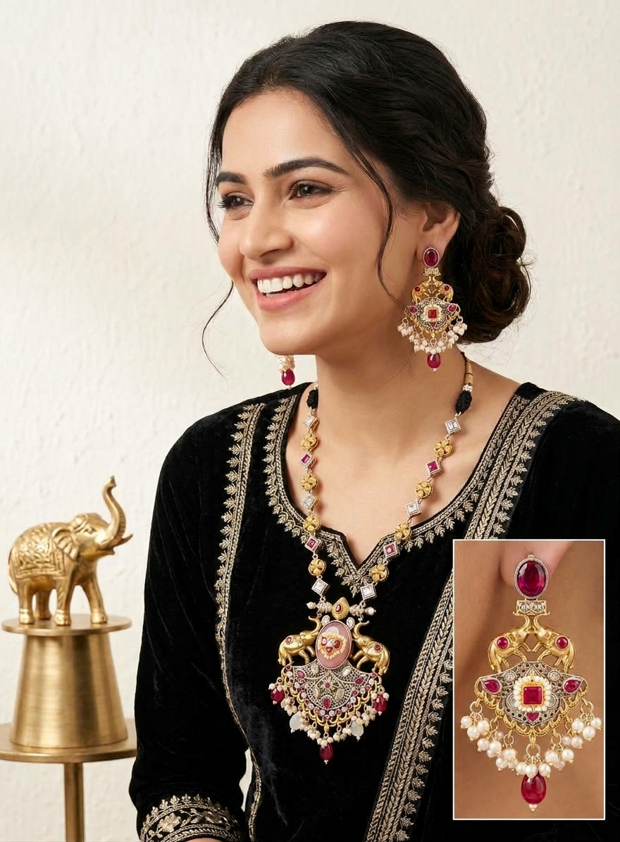 Ruby & Pearl Heritage Grand Necklace Set