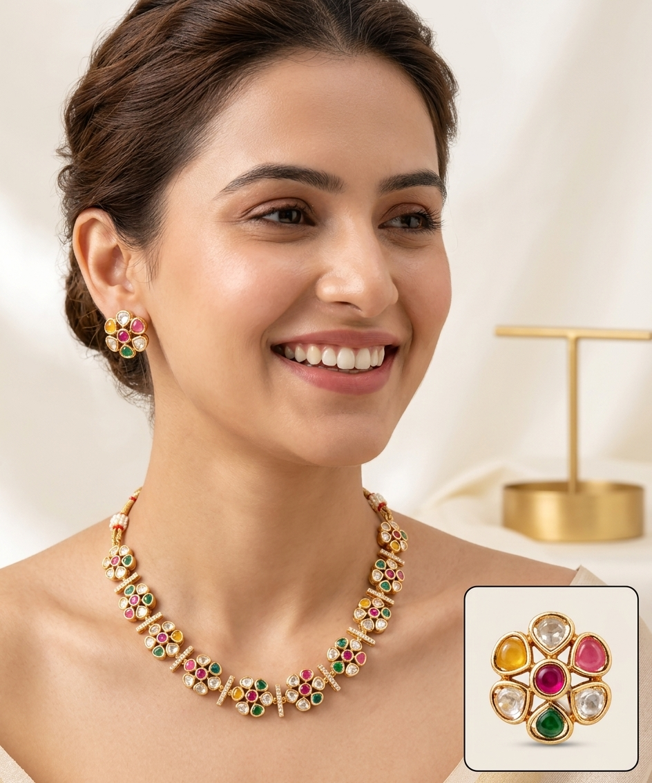 Royal Multicolor Floral Necklace Set