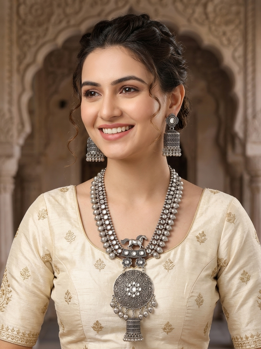 Antique Silver Motif Necklace Set