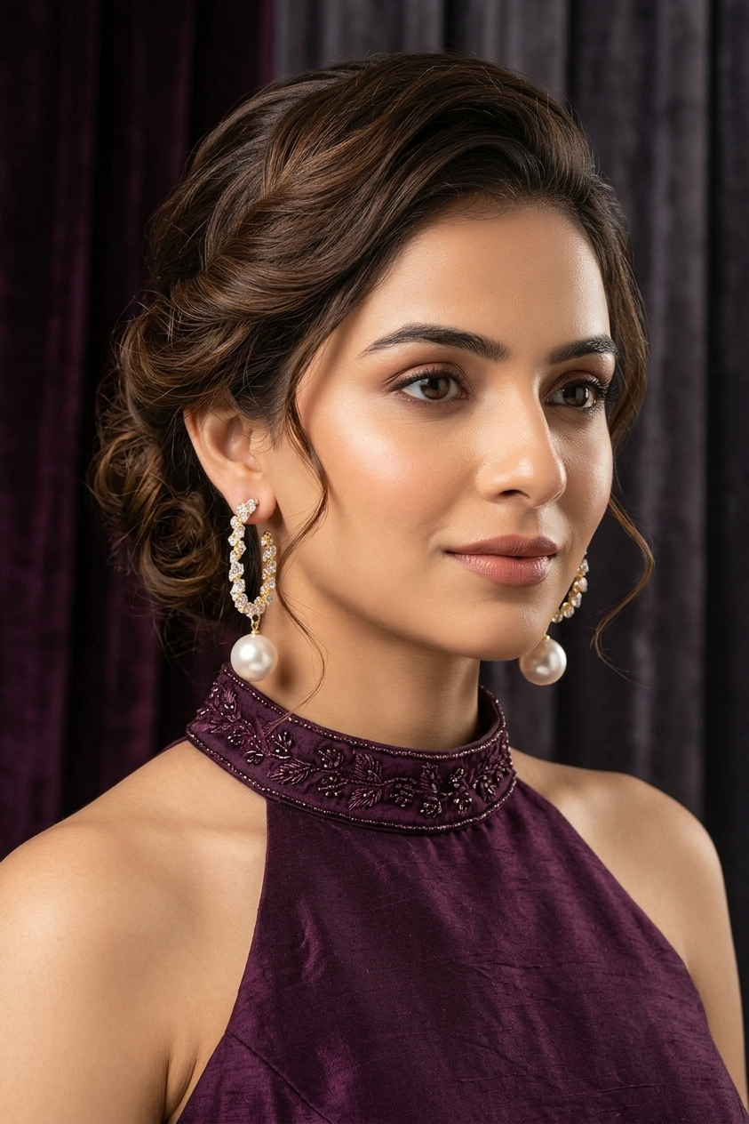 Crystal Pearl Loop Earrings