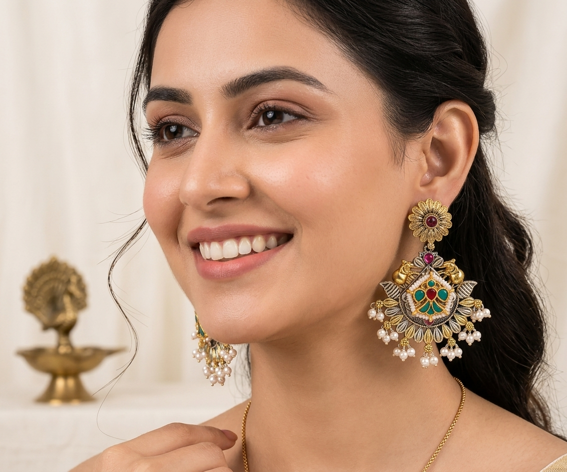 Royal Peacock Chandelier Earrings
